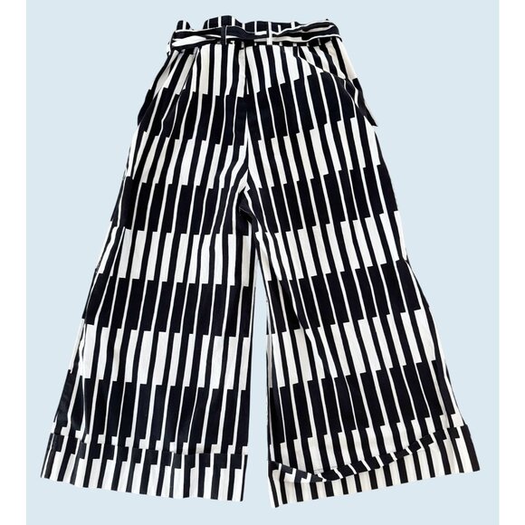 MARIMEKKO Hi Rise Wide Leg Black & White Print Cropped Pants Sz M - Picture 4 of 7
